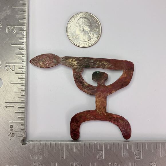 VTG 60s Primitivist Copper Figural Modernist Brooch Hammered Studio Pin - Picture 9 of 11